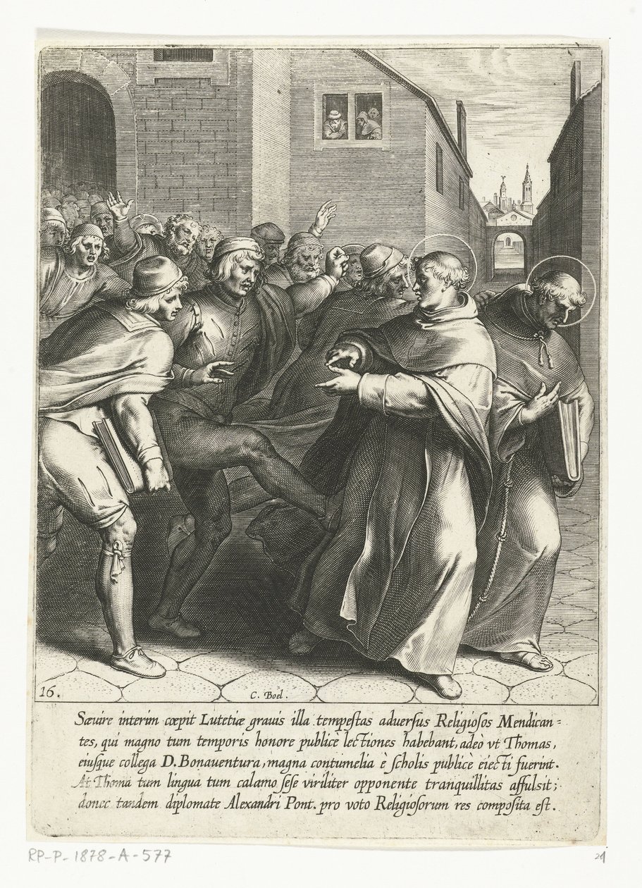 Thomast és Saint Bonaventurat kizárják az egyetemről Aquinói Szent Tamás élete (sorozat címe) alkotó: Cornelis Boel