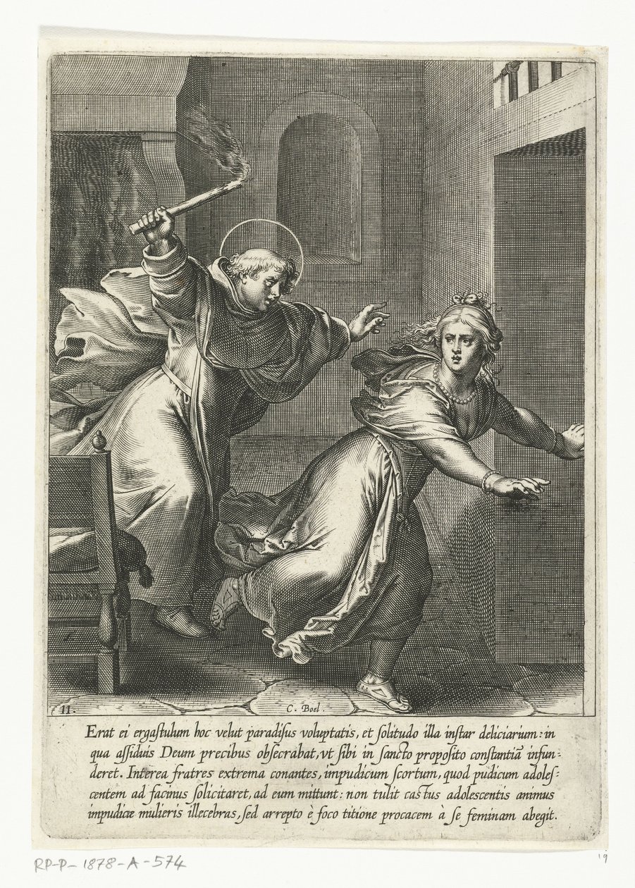 Thomas üldözi a kísértést Aquinói Szent Tamás élete (sorozat címe) alkotó: Cornelis Boel