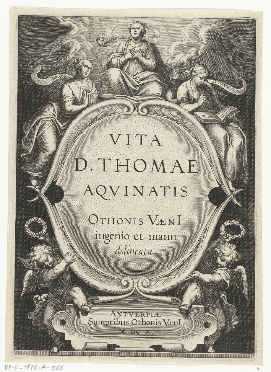 Címnyomat: Otto van Veen, Vita D. Thomae Aqvinatis, Antwerpen, 1610 Aquinói Szent Tamás élete (sorozat címe) alkotó: Cornelis Boel