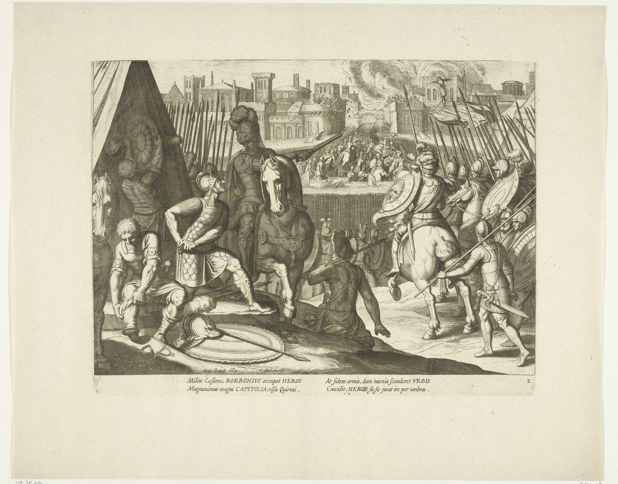 Róma Verovering, 1527, nr. 2 Jelenetek uit het leven van Karel V (sorozat címe) V. Károly császár élete nagyon szép mélynyomatokban, a híres A. Tempeste terveire vésve, a két legügyesebb mester, J. de Gein és C. Boel. A alkotó: Cornelis Boel