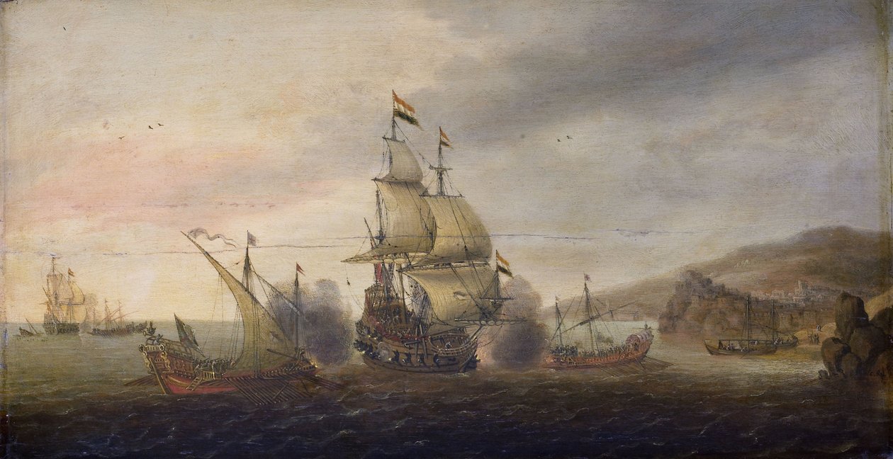 Haditengerészeti csata a holland harcosok és a spanyol gályák között alkotó: Cornelis Bol