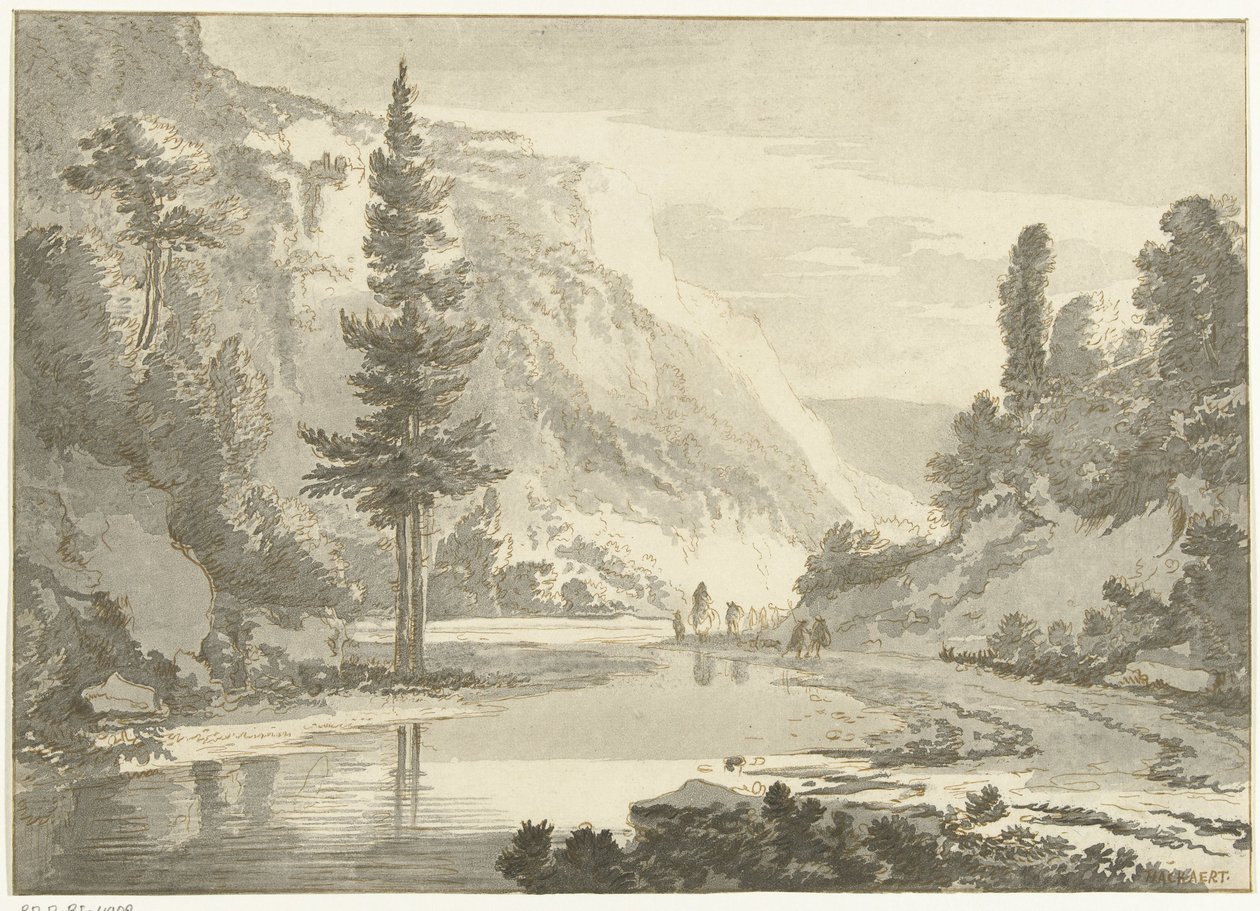 Hegyi táj pásztorokkal a folyóparton alkotó: Cornelis Brouwer