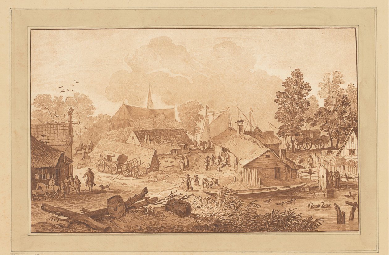 Kilátás a falura tóval alkotó: Cornelis Brouwer