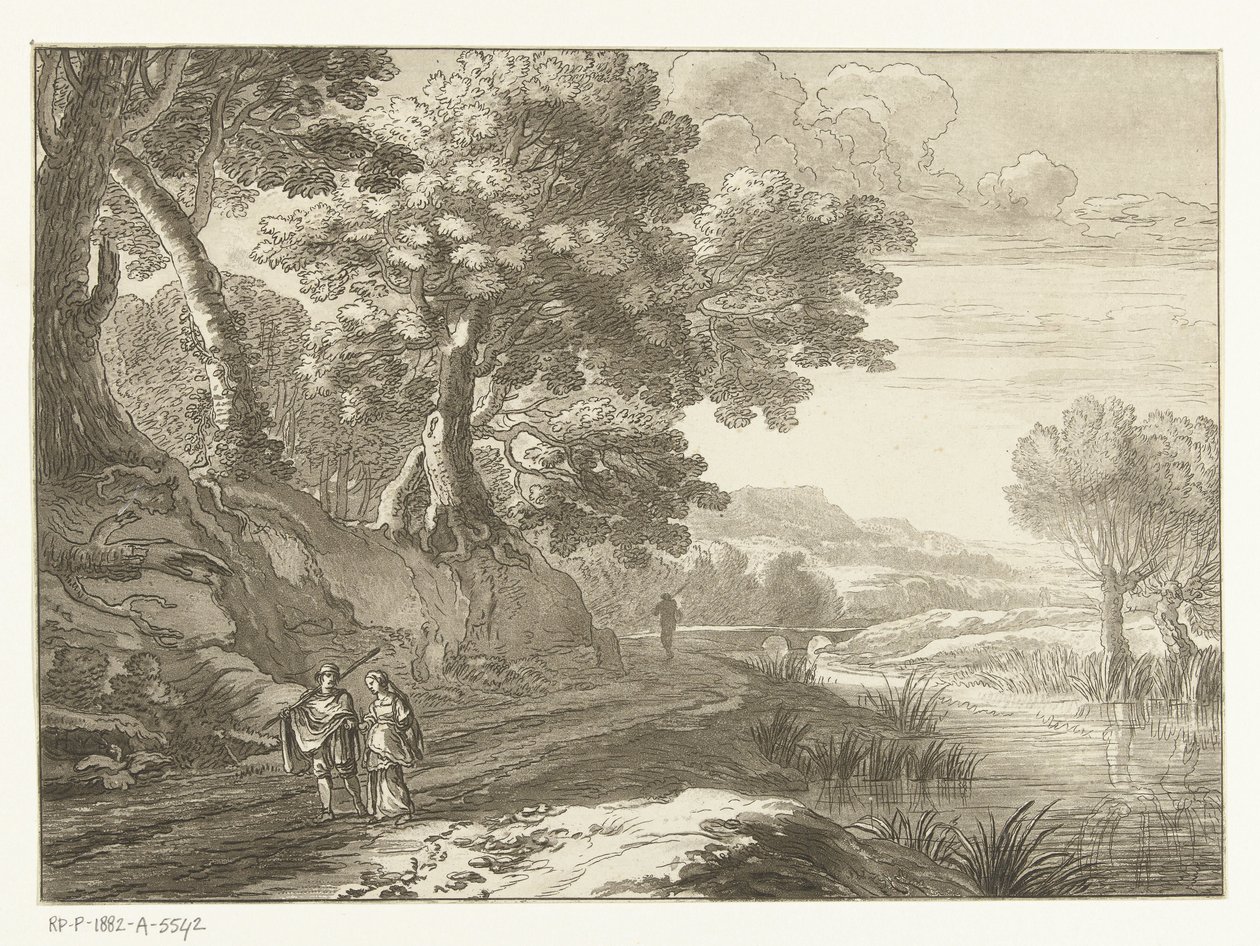 Olasz táj három túrázóval alkotó: Cornelis Brouwer