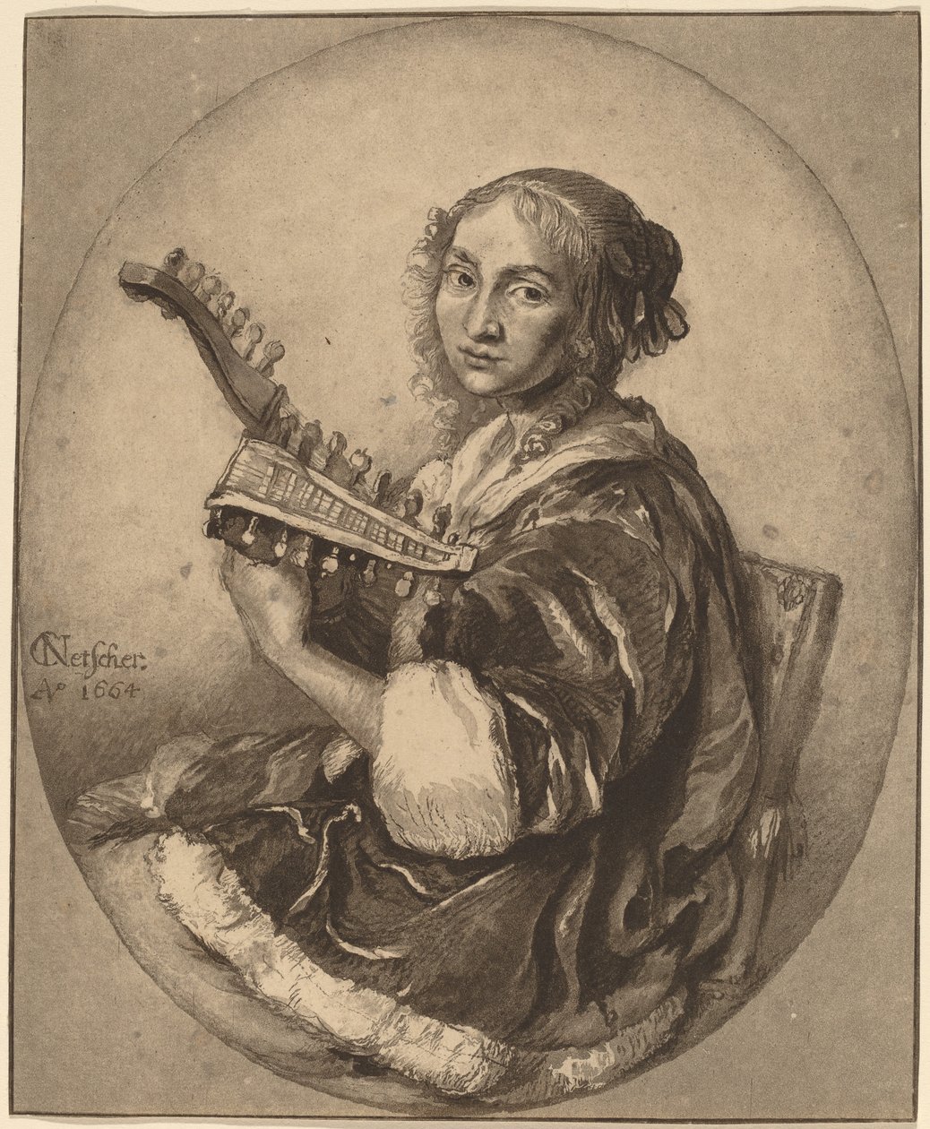 Hölgy kétfejű lanttal, 1781. alkotó: Cornelis Brouwer