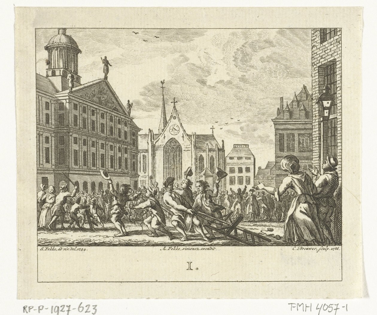 Felkelés Daniël Raap temetésén az amszterdami Dam téren 1754-ben alkotó: Cornelis Brouwer