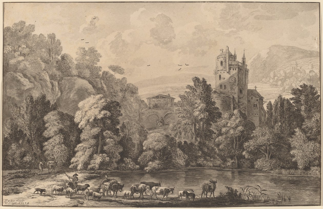 Völgy egy elöregedett kastéllyal, 1784, megjelent 1786. alkotó: Cornelis Brouwer