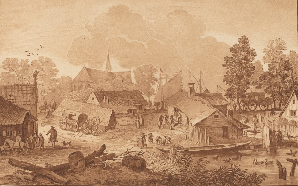 Község tavacskával, c. 1782. alkotó: Cornelis Brouwer