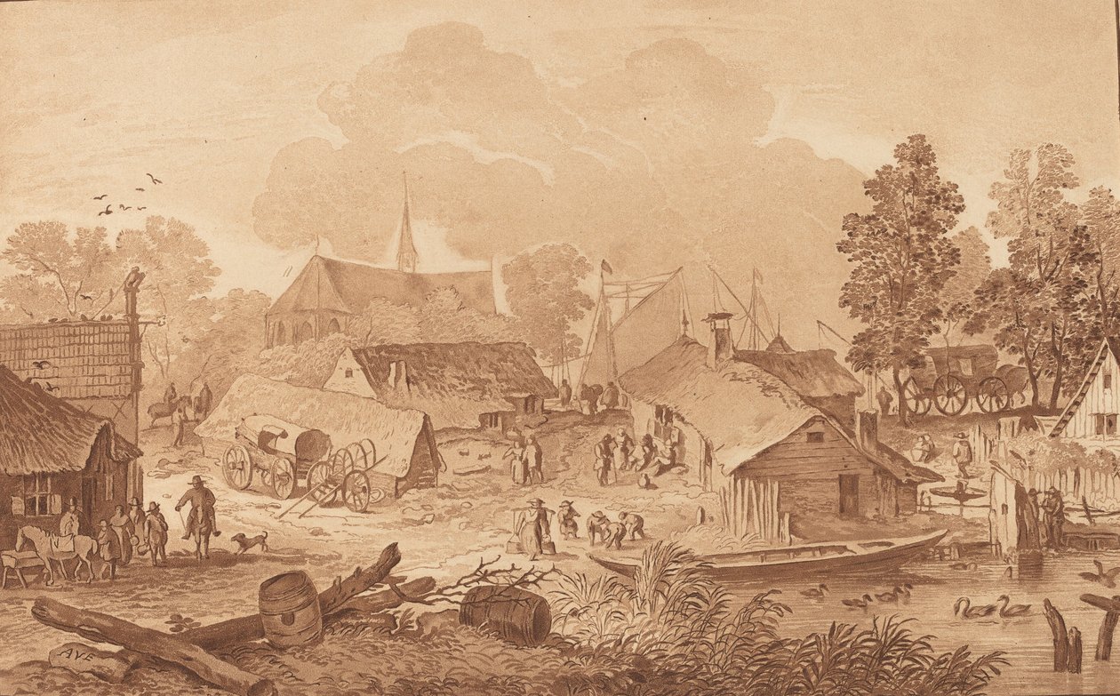 Község tavacskával, c. 1782. alkotó: Cornelis Brouwer