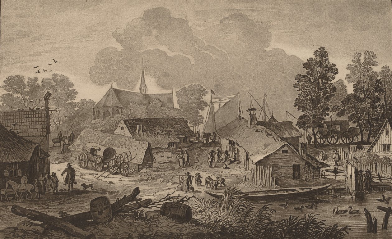 Község tavacskával, c. 1782. alkotó: Cornelis Brouwer