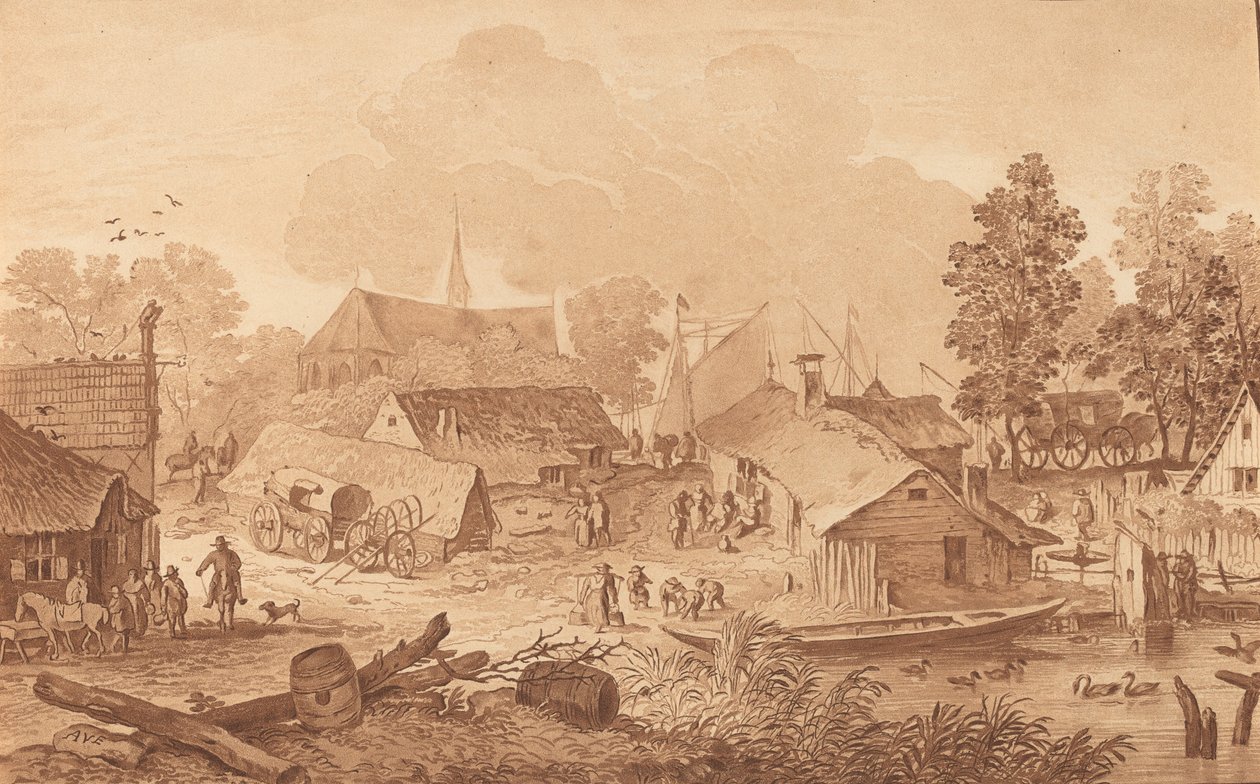 Község tavacskával, c. 1782. alkotó: Cornelis Brouwer