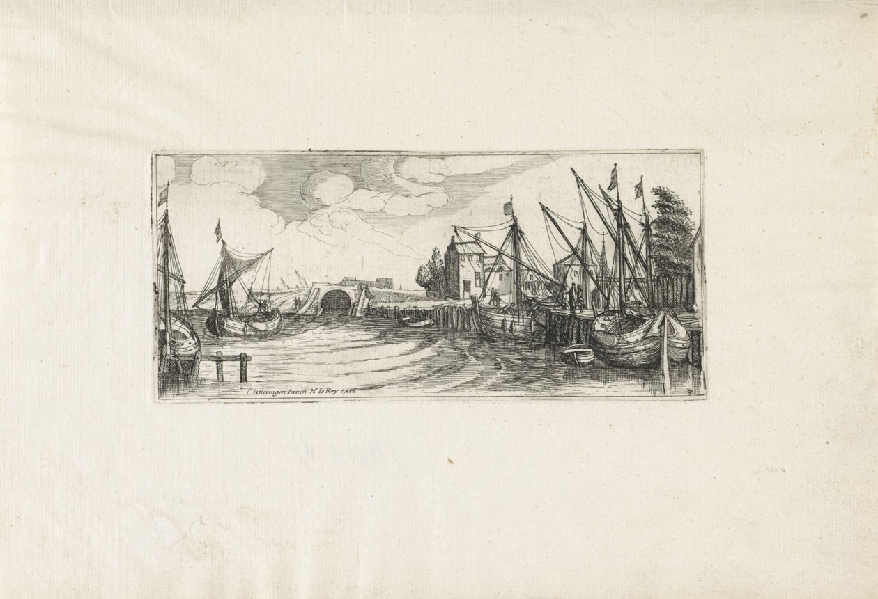 Kilátás a kikötőre zárral Tájképek (sorozat címe) alkotó: Cornelis Claesz van Wieringen (possibly)
