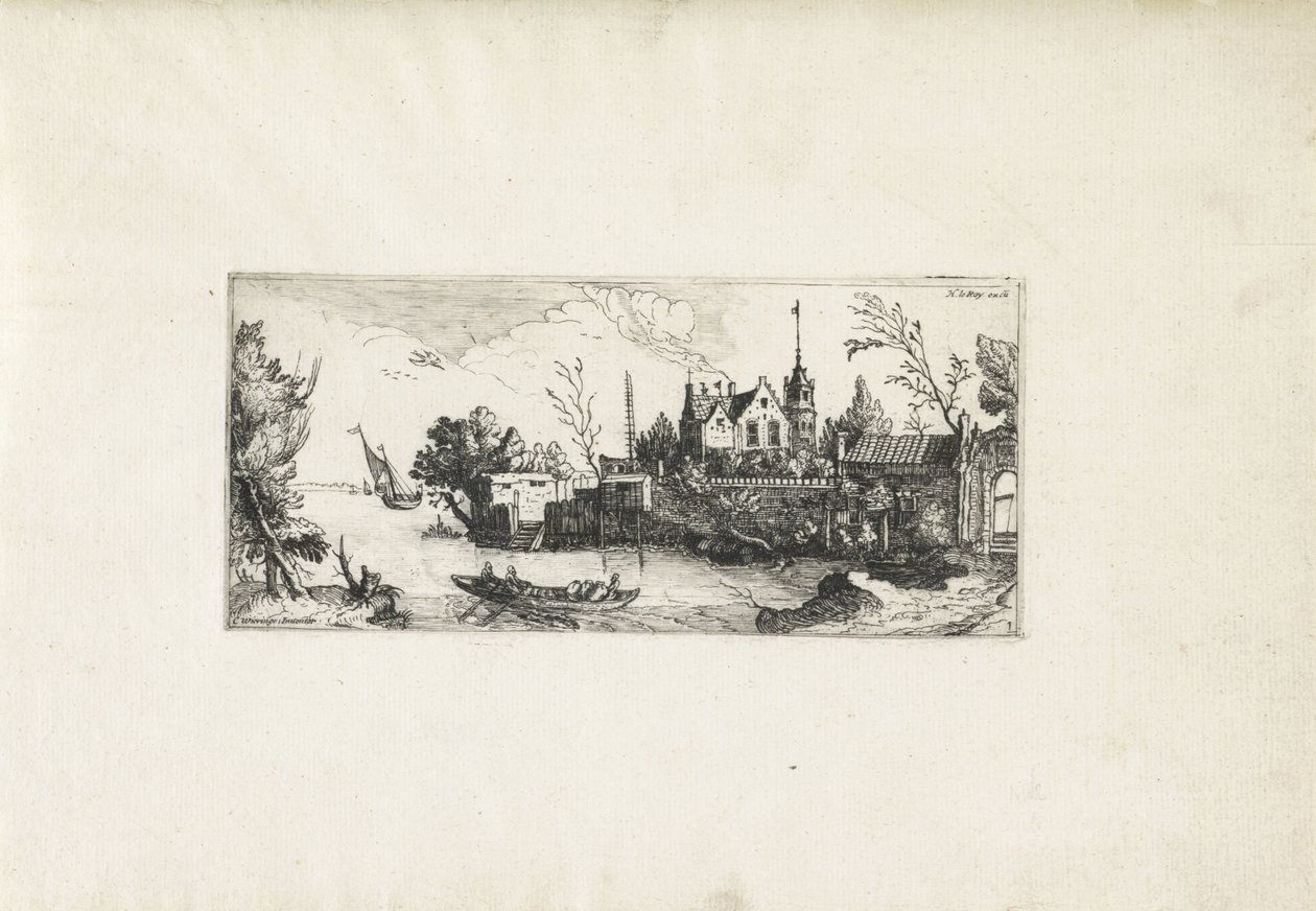 Folyói táj evezős csónakkal Tájképek (sorozat címe) alkotó: Cornelis Claesz van Wieringen (possibly)