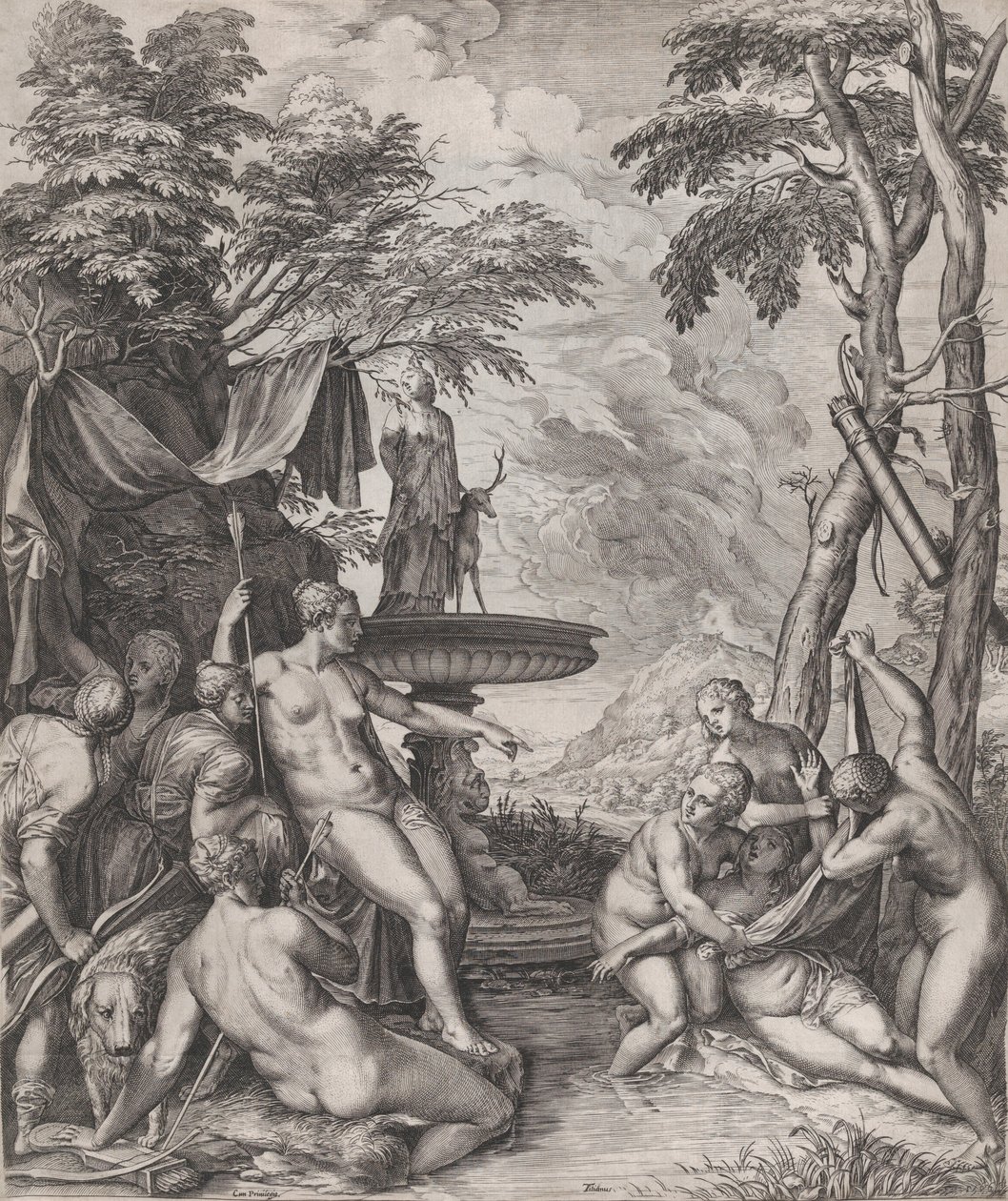 Diana felfedezi Callisto terhességét, 1566. alkotó: Cornelis Cort