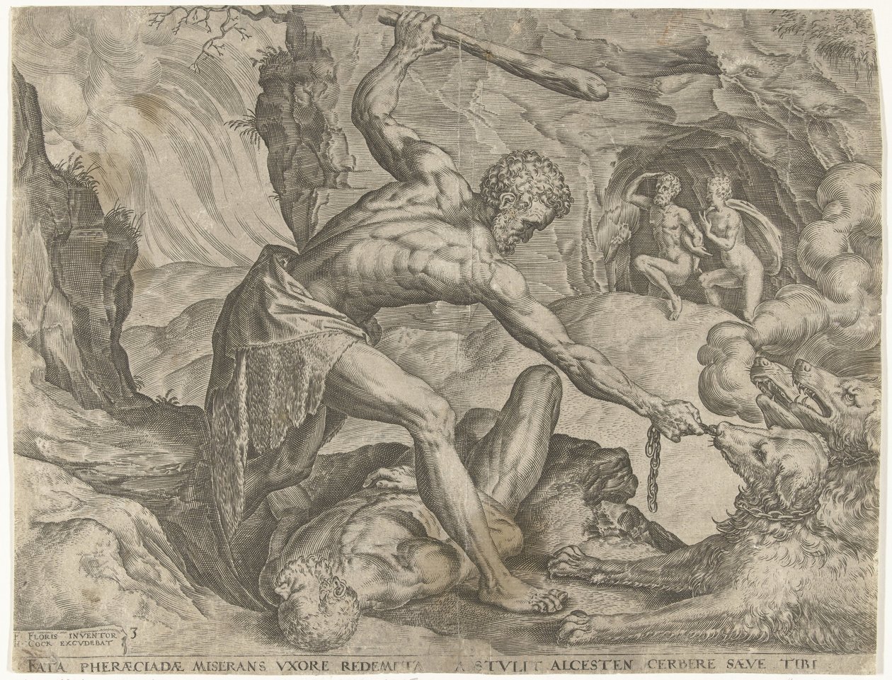 Herkules kirángatja Cerberust a pokolból Hercules munkái (sorozat címe) alkotó: Cornelis Cort