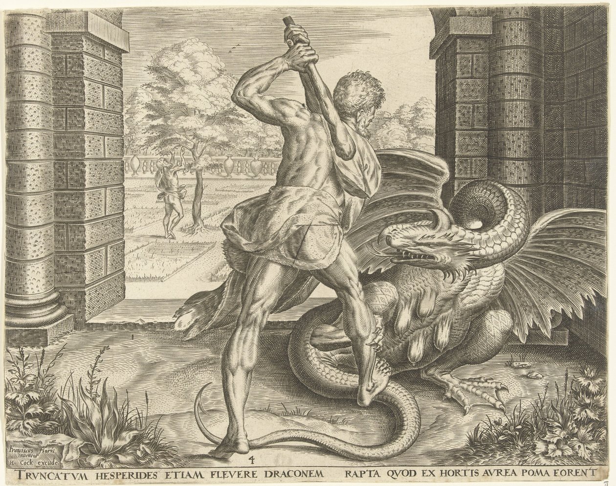 Herkules ellopja a Heszperidok aranyalmáit Hercules munkái (sorozat címe) alkotó: Cornelis Cort