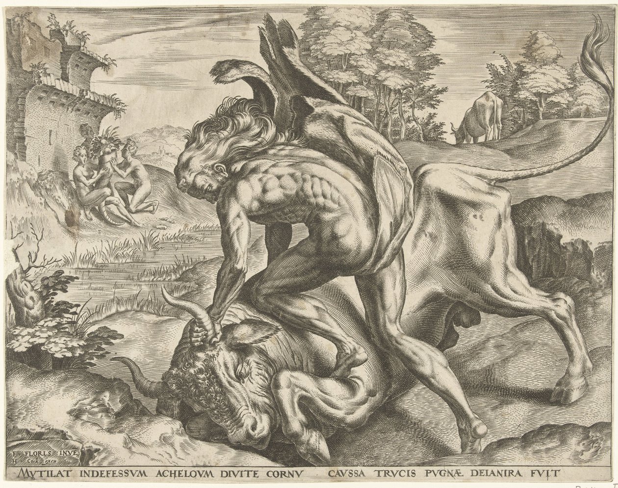 Herkules Achelousszal birkózik Hercules munkái (sorozat címe) alkotó: Cornelis Cort