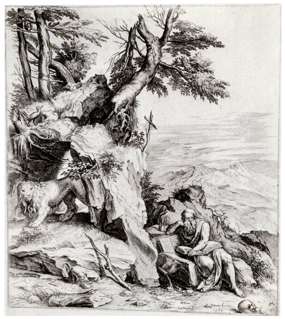 Táj Szent Jeromossal, 16. század, 1937 alkotó: Cornelis Cort