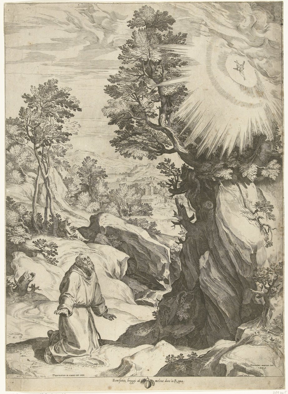 Táj Assisi Szent Ferenc látomásával alkotó: Cornelis Cort