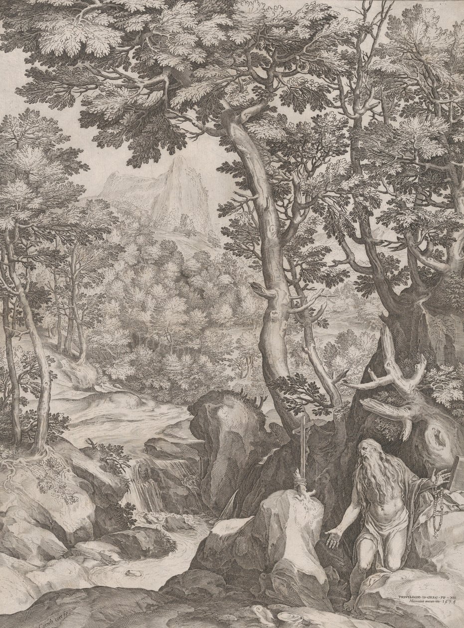 Szent Onufriusz a vadonban, 1574. alkotó: Cornelis Cort