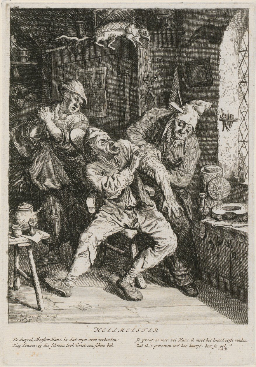 Gyógyító, három zsánerjelenetből álló sorozat 2. lapja alkotó: Cornelis Dusart