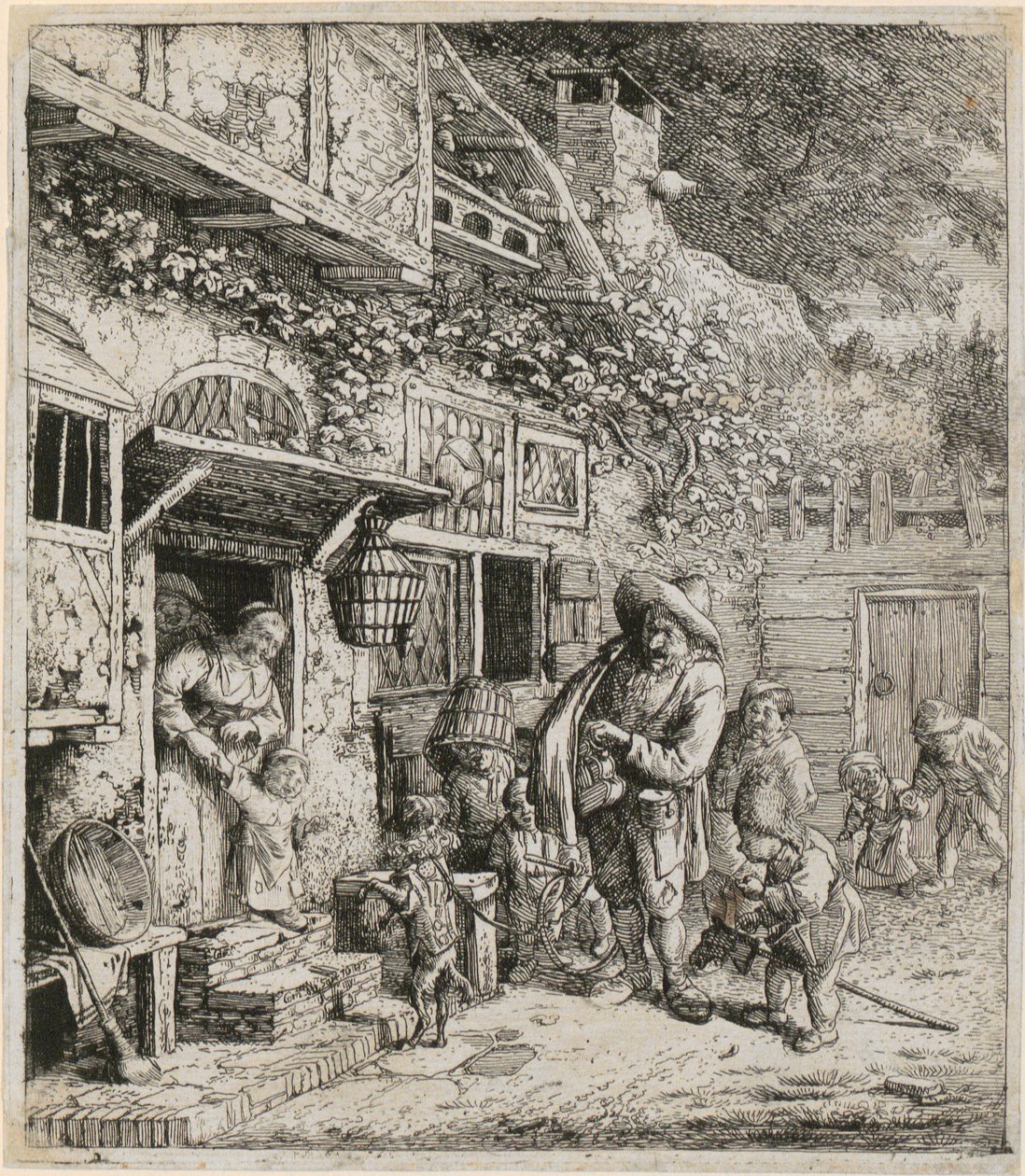 Lantjátékos táncoló kutyájával alkotó: Cornelis Dusart
