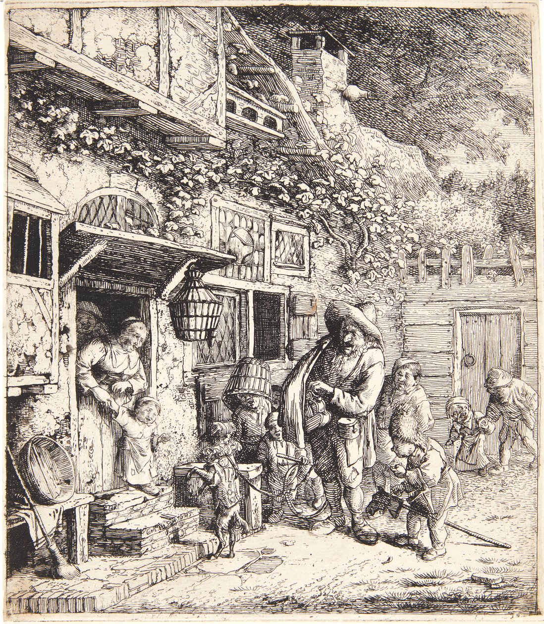 Pénztáros egy táncoló kutyával alkotó: Cornelis Dusart