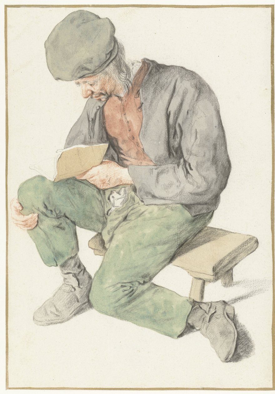 Ülő férfi olvas, balra néz Ülő ember könyvvel, balra fordulva alkotó: Cornelis Dusart