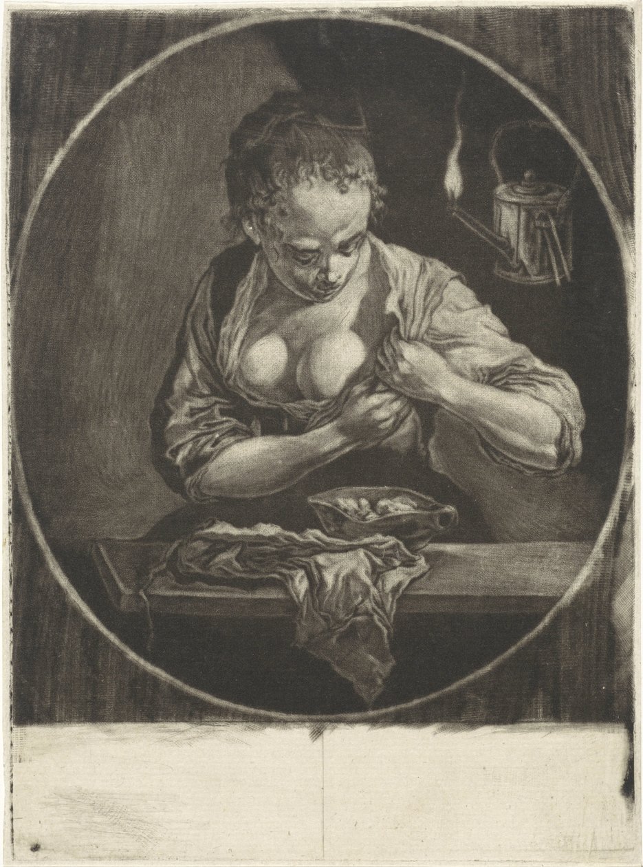 Magát tetvező nő alkotó: Cornelis Dusart