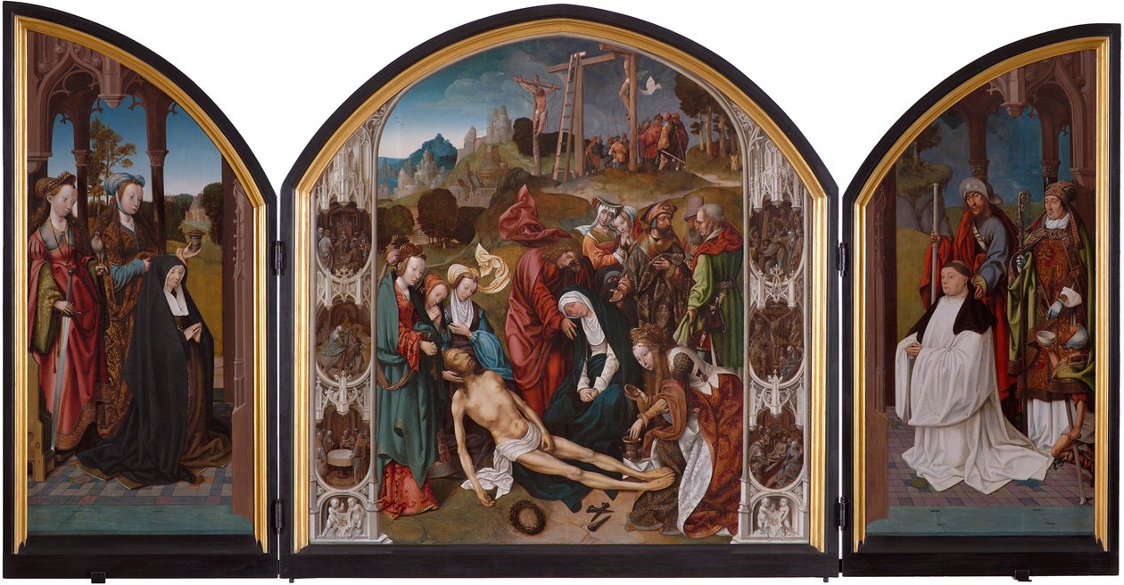 Triptichon a Krisztus siratásával alkotó: Cornelis Engebrechtsz.