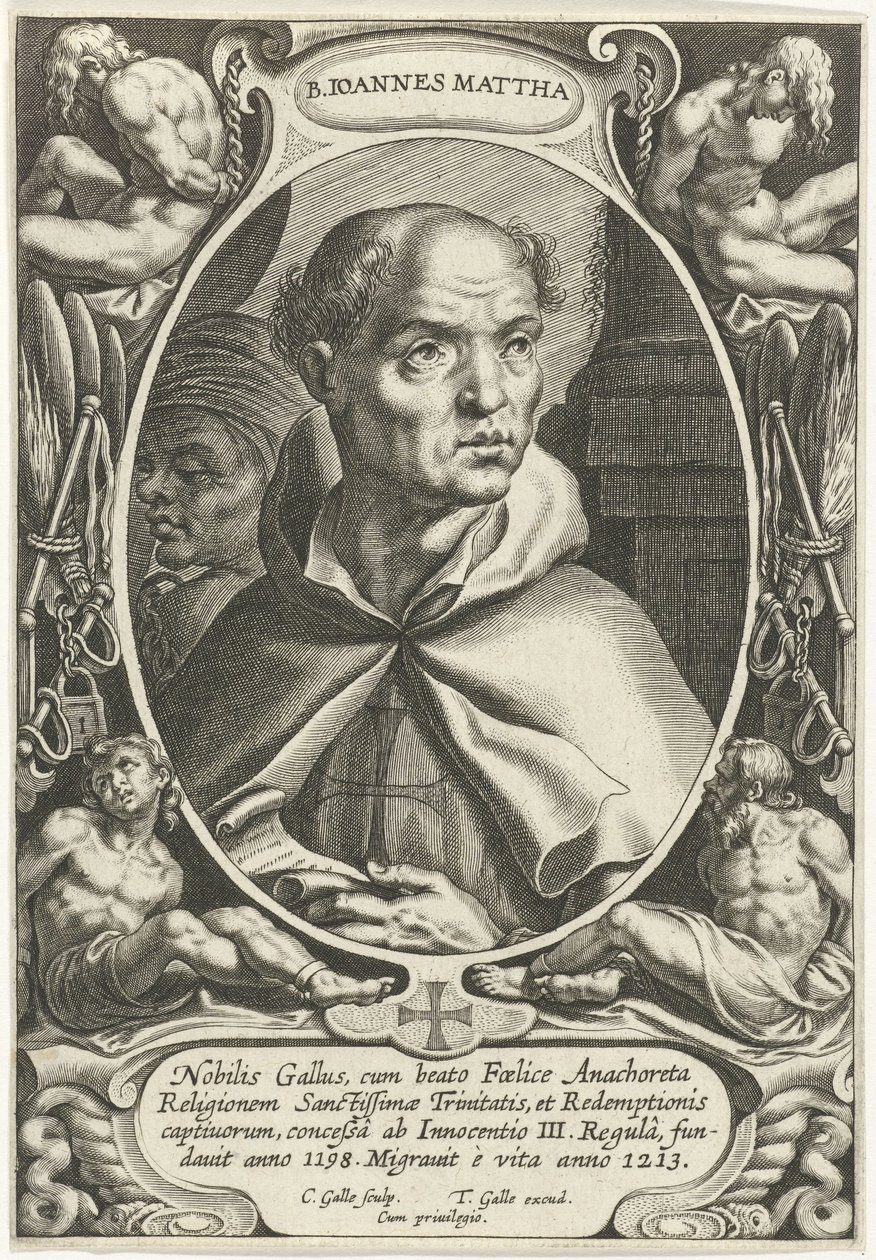 Máthai Szent János B. Ioannes Mattha (cím a tárgyon) A Vallási Rendek alapítói (sorozat címe) alkotó: Cornelis Galle (I)