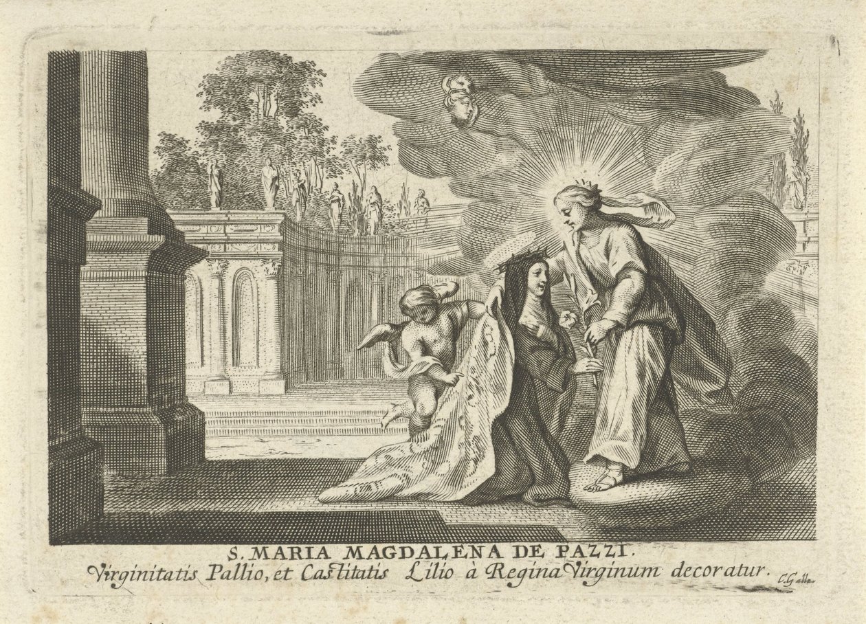 Maria geeft een lelietak aan de H. Maria Magdalena de Pazzi   1331670   hu       hungarian Successfully Translated  Original: Aarde La Terre / Die Erde (title on object) Vier elementen (series title) Translat: Aarde La Terre / Die Erde (title on object) Vi alkotó: Cornelis Galle (I)