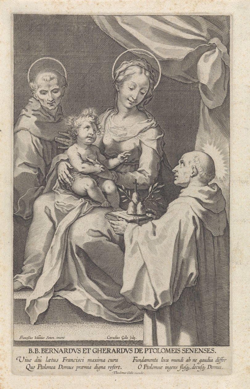 Mária gyermekével és Sienai Szent Bernát és Szent Gerardus alkotó: Cornelis Galle (I)