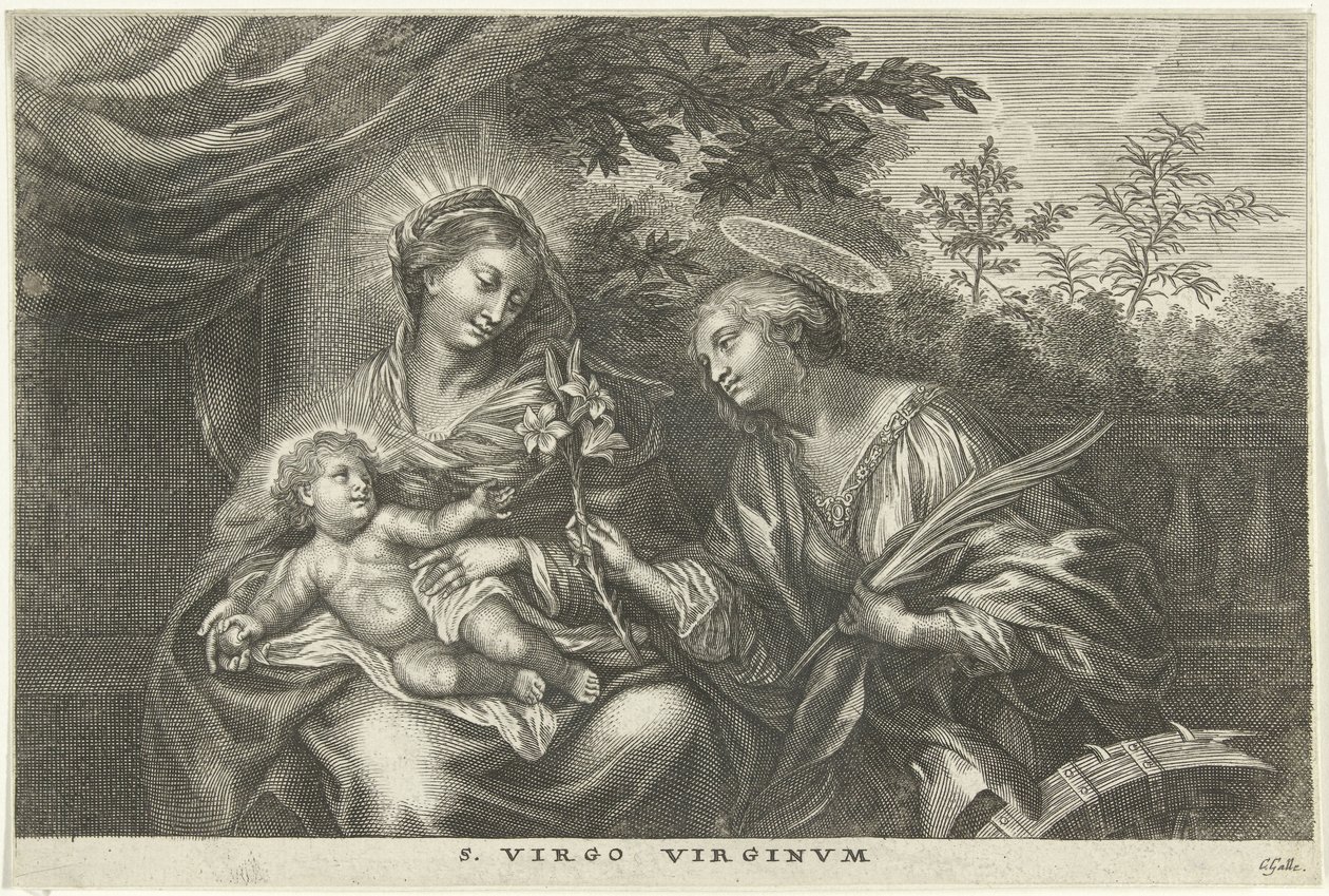 Mária és gyermeke és Alexandriai Szent Katalin S. Virgo Virginvm (cím a tárgyon) alkotó: Cornelis Galle (I)