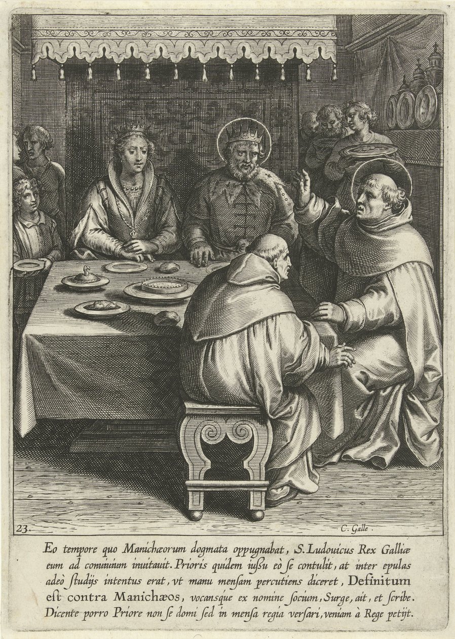 Tamás Lajos francia király udvarában Aquinói Szent Tamás élete (sorozat címe) alkotó: Cornelis Galle (I)