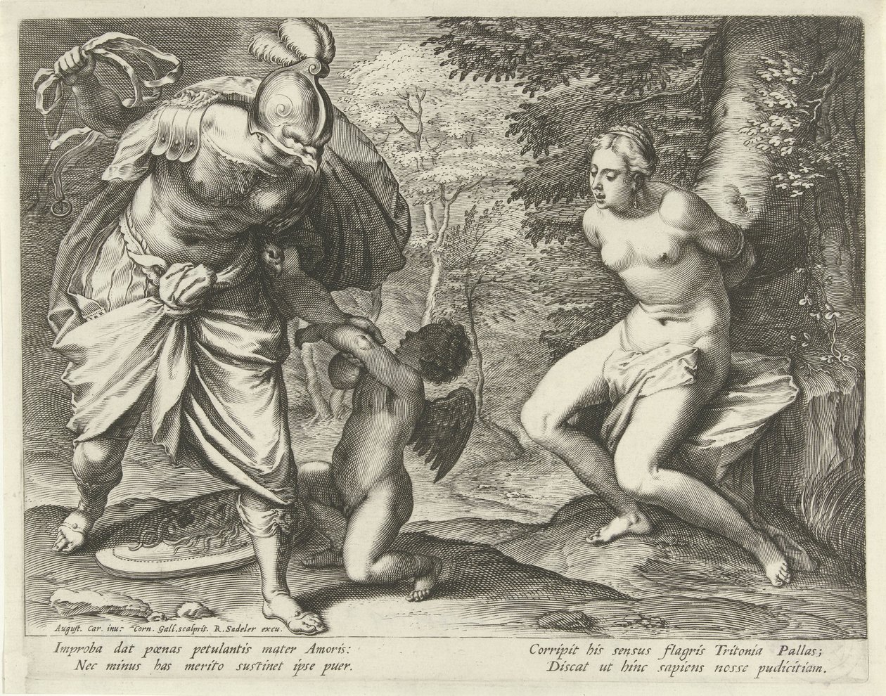 Vénusz fához kötve, Amor pedig Minerva által megbüntetett alkotó: Cornelis Galle (I)