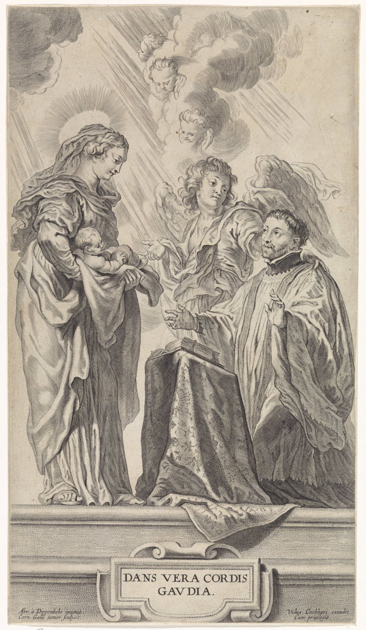 Egy ismeretlen szent (Loyolai Ignác?) gyermekével Mária előtt térdel alkotó: Cornelis Galle (II)