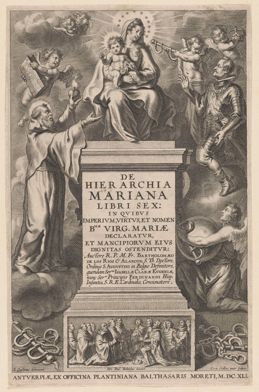 A trónra emelt Mária gyermekével Címlap ehhez: B. de los Rios, De hierarchia Mariana libri sex, Antwerpen: 1641 alkotó: Cornelis Galle (II)