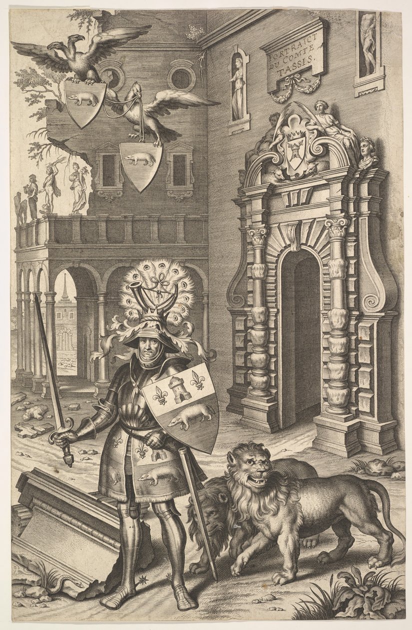 Tassis gróf allegorikus portréja, illusztrációja Jean Jacques Chifflettől, Les marques ..., 1645. alkotó: Cornelis Galle I