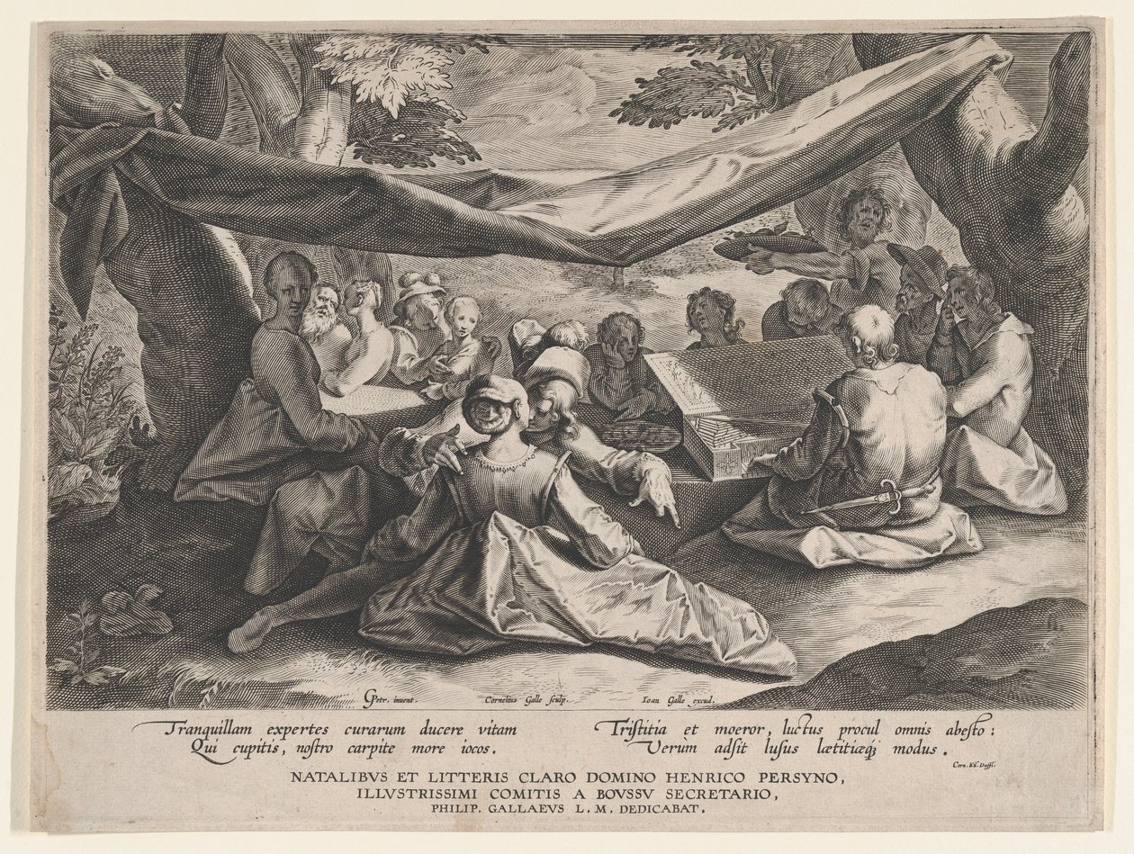 Musical Party a szabadban, 16. század vége-17. század eleje. alkotó: Cornelis Galle I