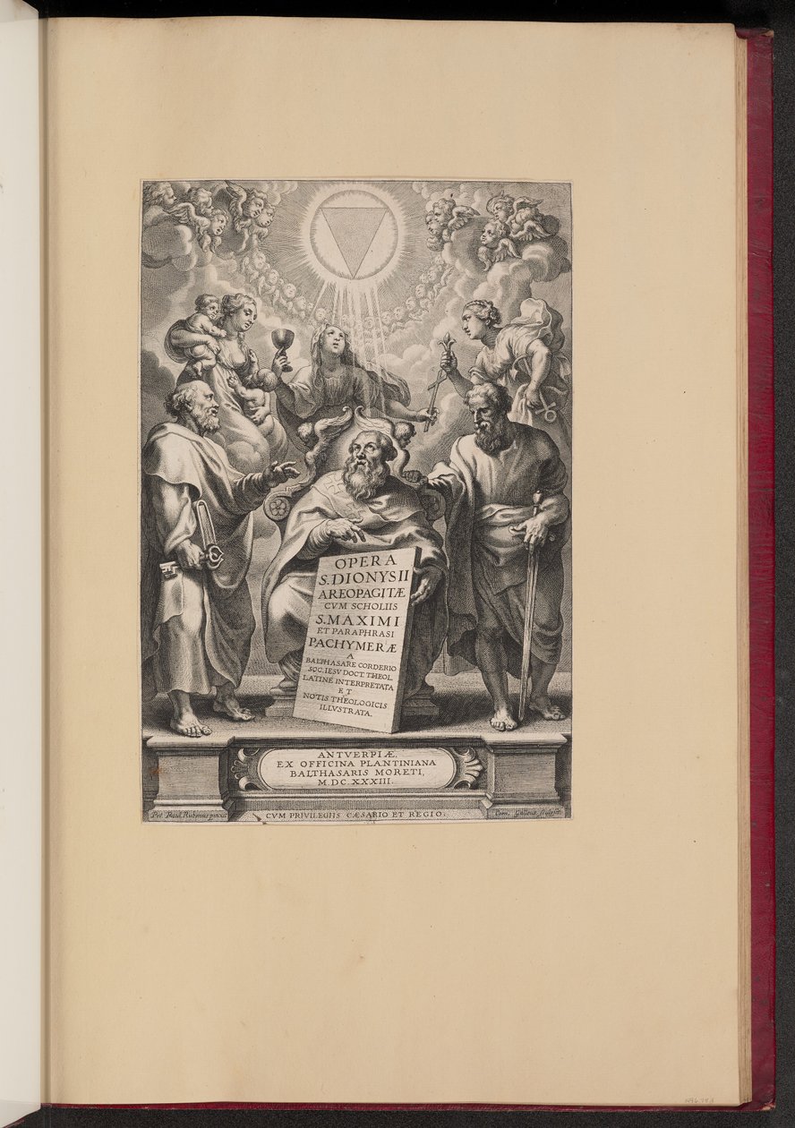 Címlap Balthasar Cordier "Szent Dionüsziosz, az Areopagita műveihez, én" alkotó: Cornelis Galle I after Sir Peter Paul Rubens