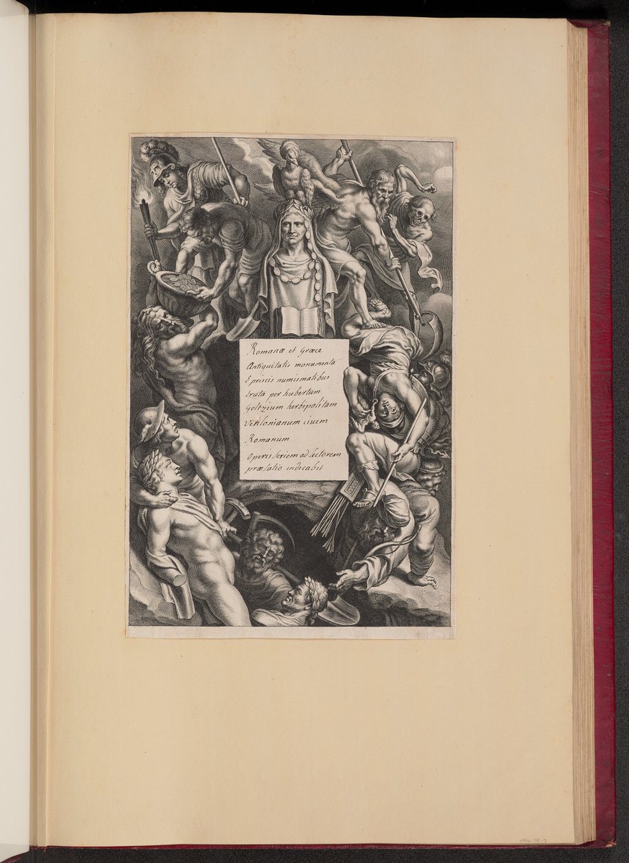 Hubert Goltzius, A római és görög ókor emlékművei (Opera Omnia, I) címlapja alkotó: Cornelis Galle I after Sir Peter Paul Rubens