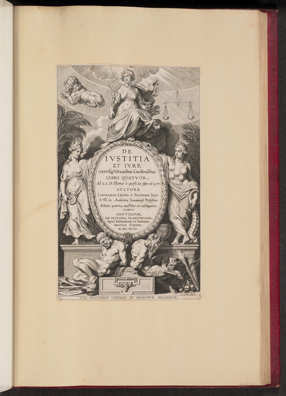 Címlap Leonard Lessius, De Ivstitia et Ivre... alkotó: Cornelis Galle I after Sir Peter Paul Rubens