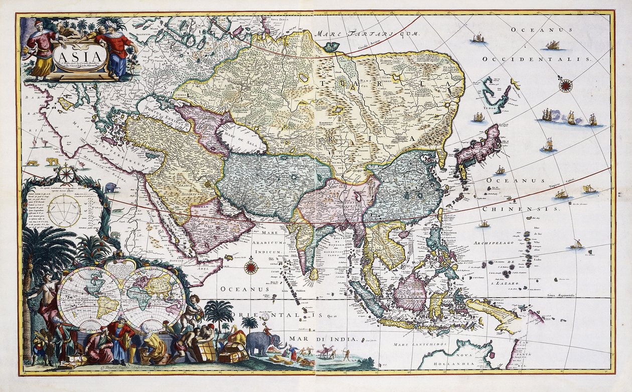 Ázsia térképe, 1696 körül (kézzel színezett metszet) alkotó: Cornelis III Danckerts