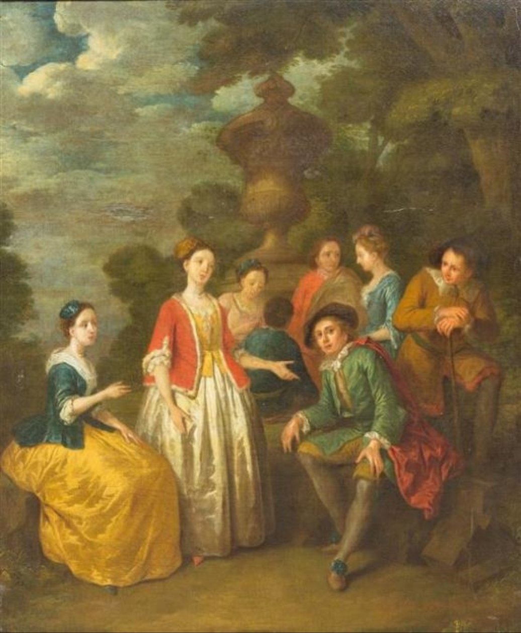 Ülő úriember másokkal egy oszlop mellett alkotó: Cornelis Joseph d