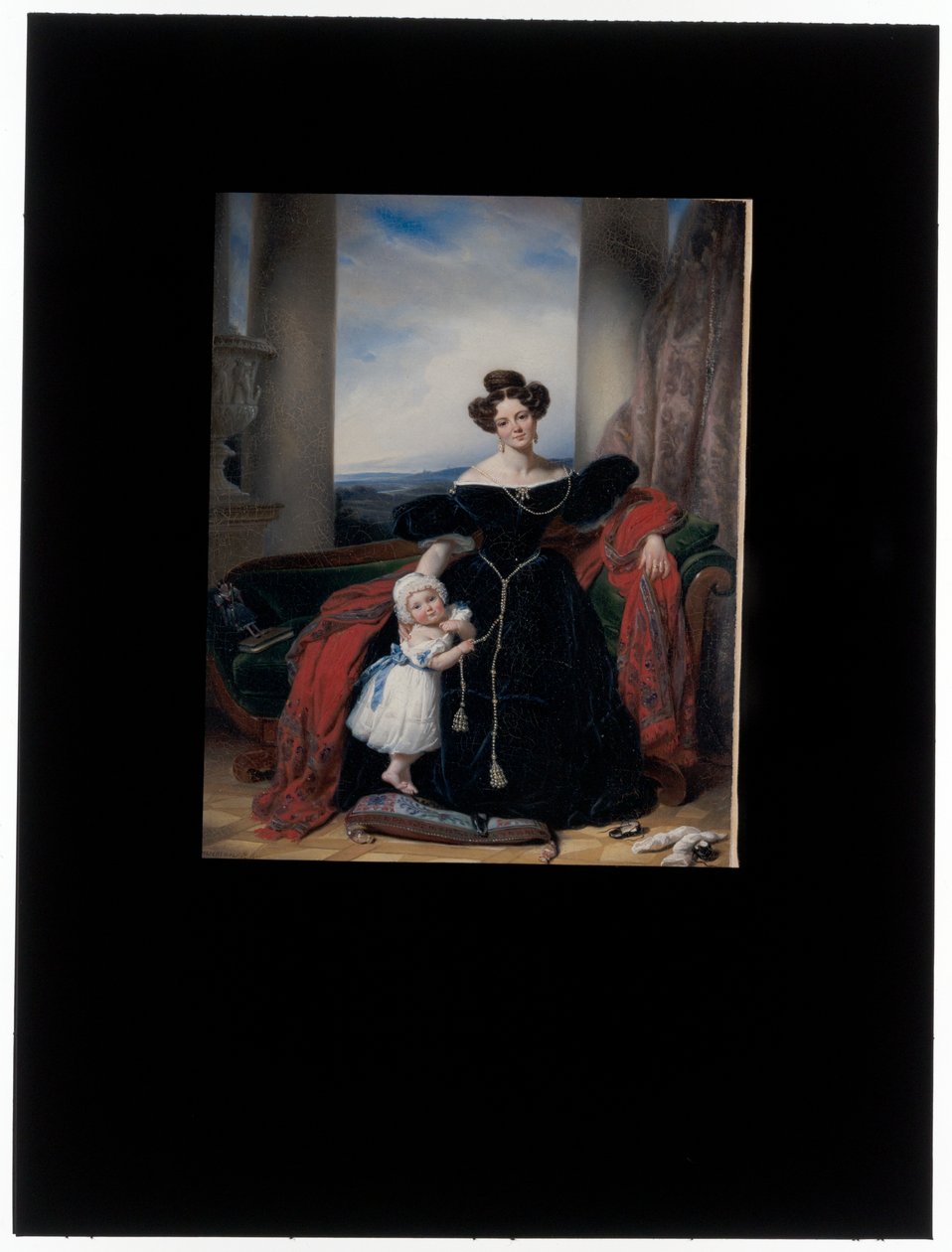 Portrait Of A Lady Seated On A Biedermeier Sofa Accompanied By Her Daughter alkotó: Cornelis Kruseman