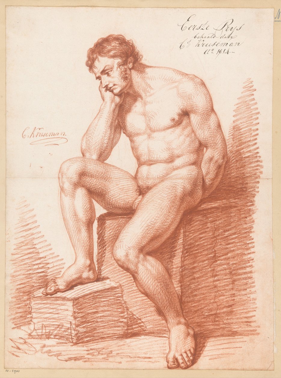 Ülő férfi akt, elölről nézve (1. díj 1814) alkotó: Cornelis Kruseman