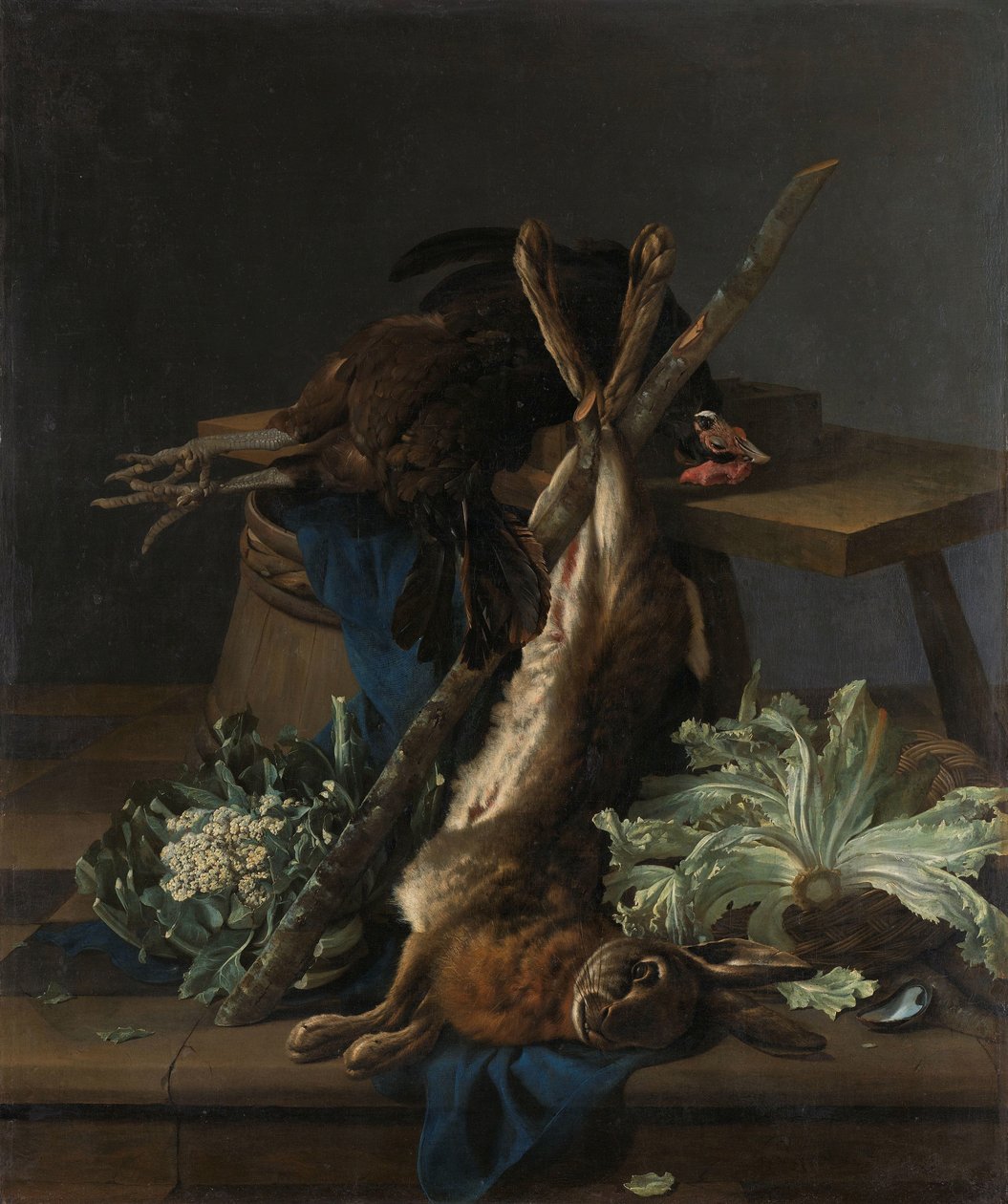 Csendélet nyúl és fekete kakassal alkotó: Cornelis Lelienbergh