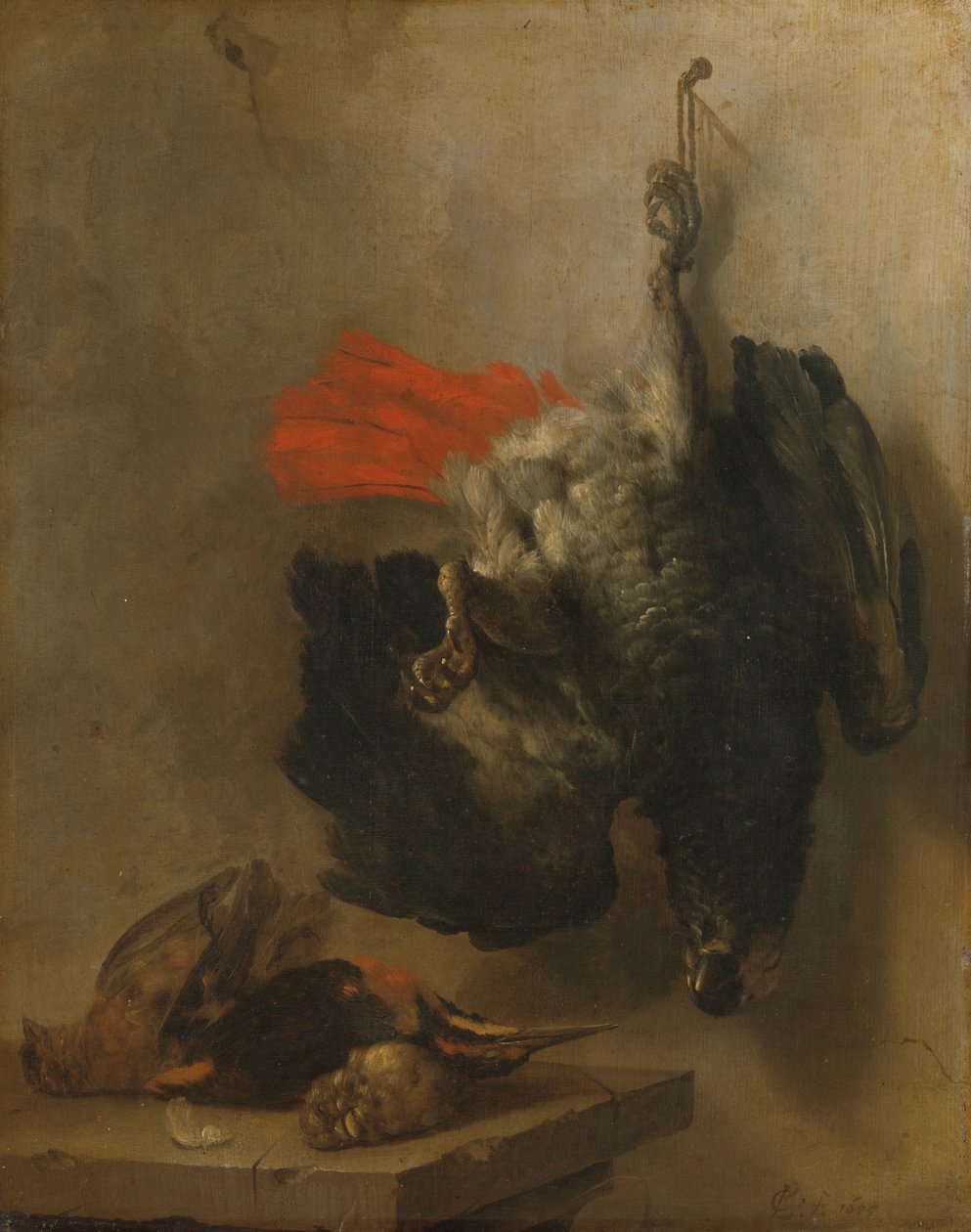 Csendélet papagájjal és szalonkákkal alkotó: Cornelis Lelienbergh