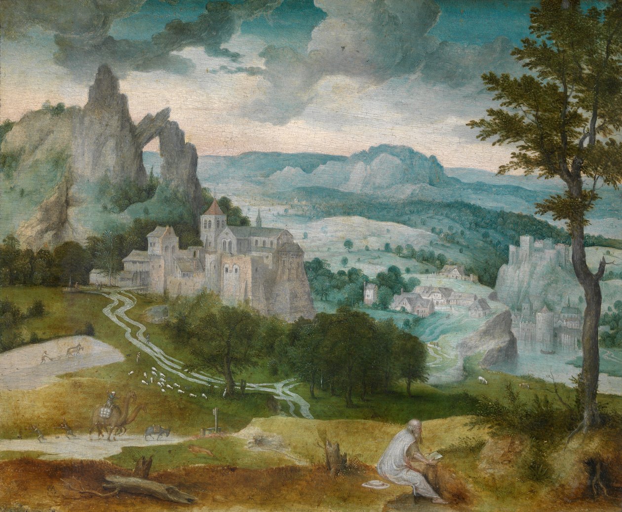 Tájkép Szent Jeromossal alkotó: Cornelis Massys